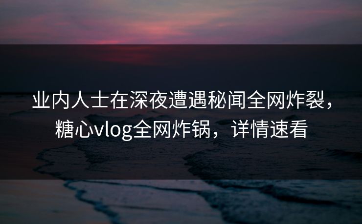 业内人士在深夜遭遇秘闻全网炸裂，糖心vlog全网炸锅，详情速看