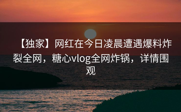 【独家】网红在今日凌晨遭遇爆料炸裂全网，糖心vlog全网炸锅，详情围观